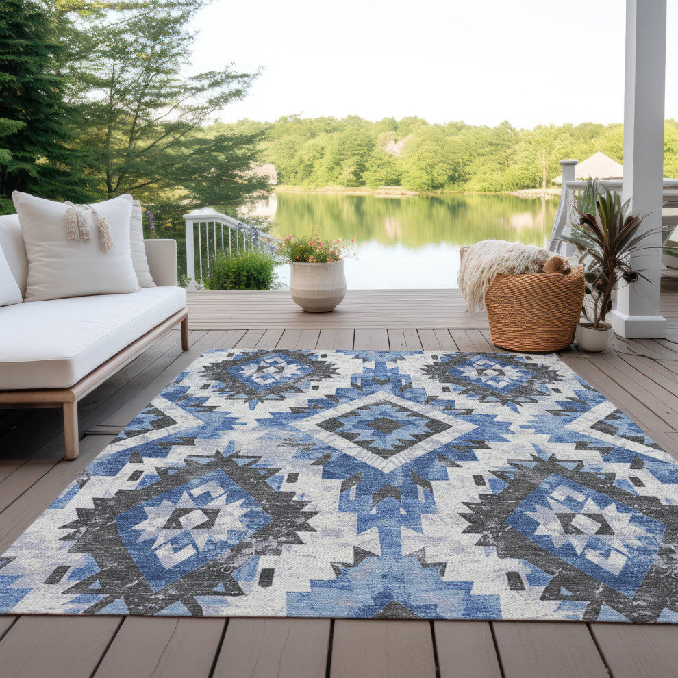 Machine Washable Indoor/Outdoor Chantille ACN1878 Blue 10' x 14' Rug