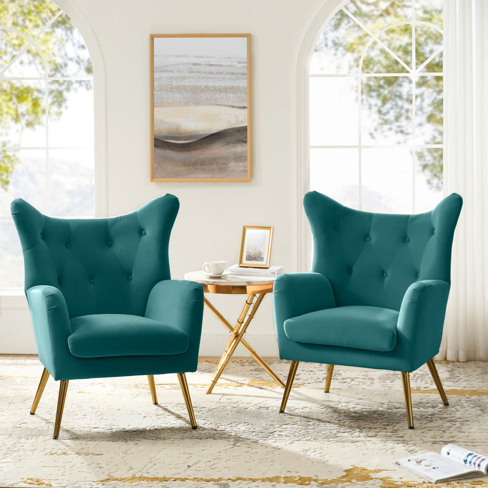 Tufted Accent Chair With Golden Legs, Blue