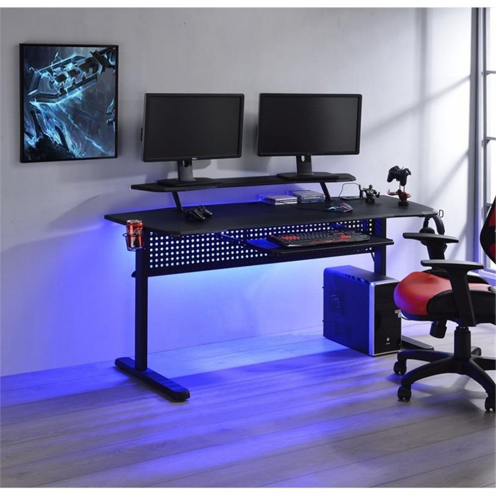ACME Vildre Metal Frame Gaming Table with USB Port and LED Light in Black