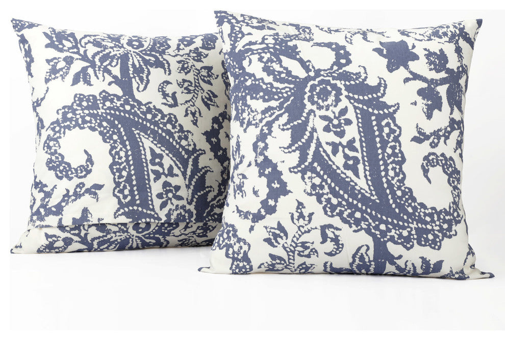 Edina Printed Cotton Cushion Cover, Set of 2, Blue