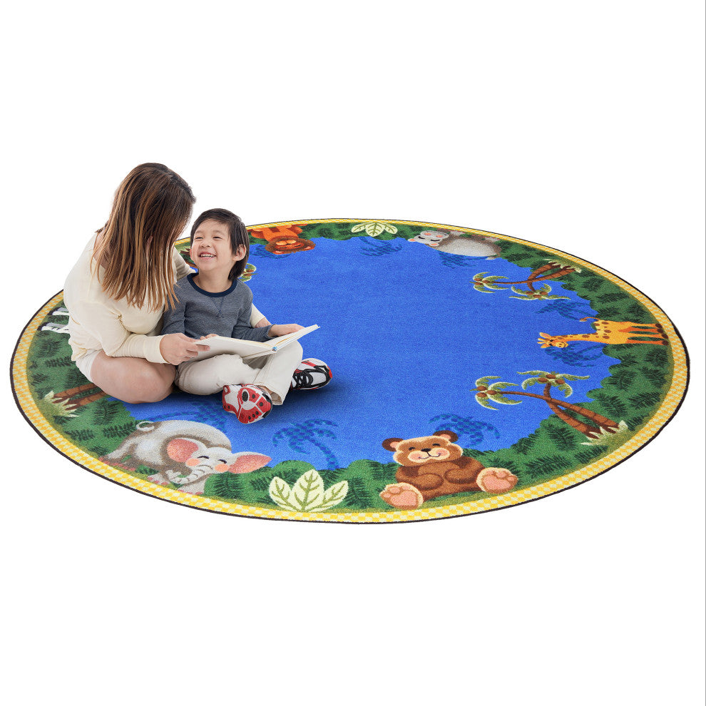 Kid Essentials Rug, Jungle Friends, 5'4" Round