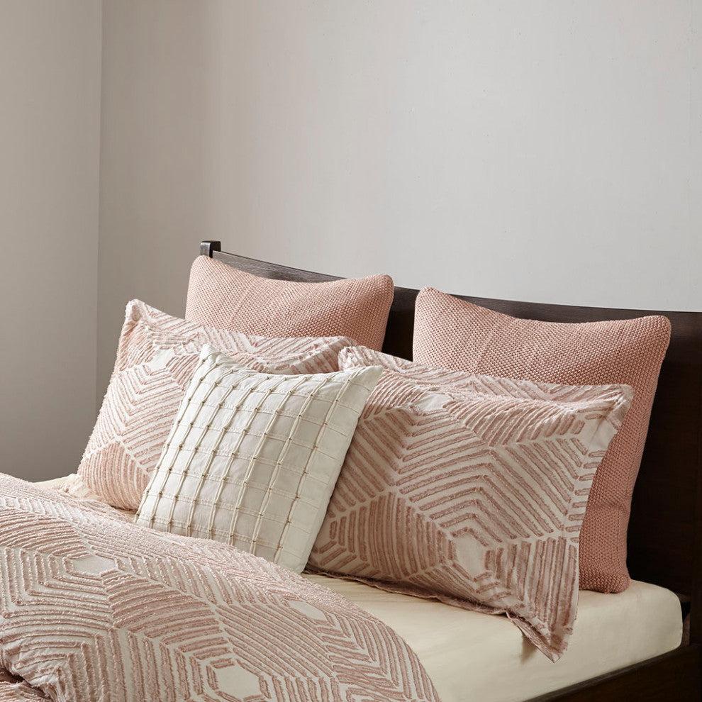 INK+IVY Ellipse Cotton Jacquard Comforter Set, Blush, Full/Queen
