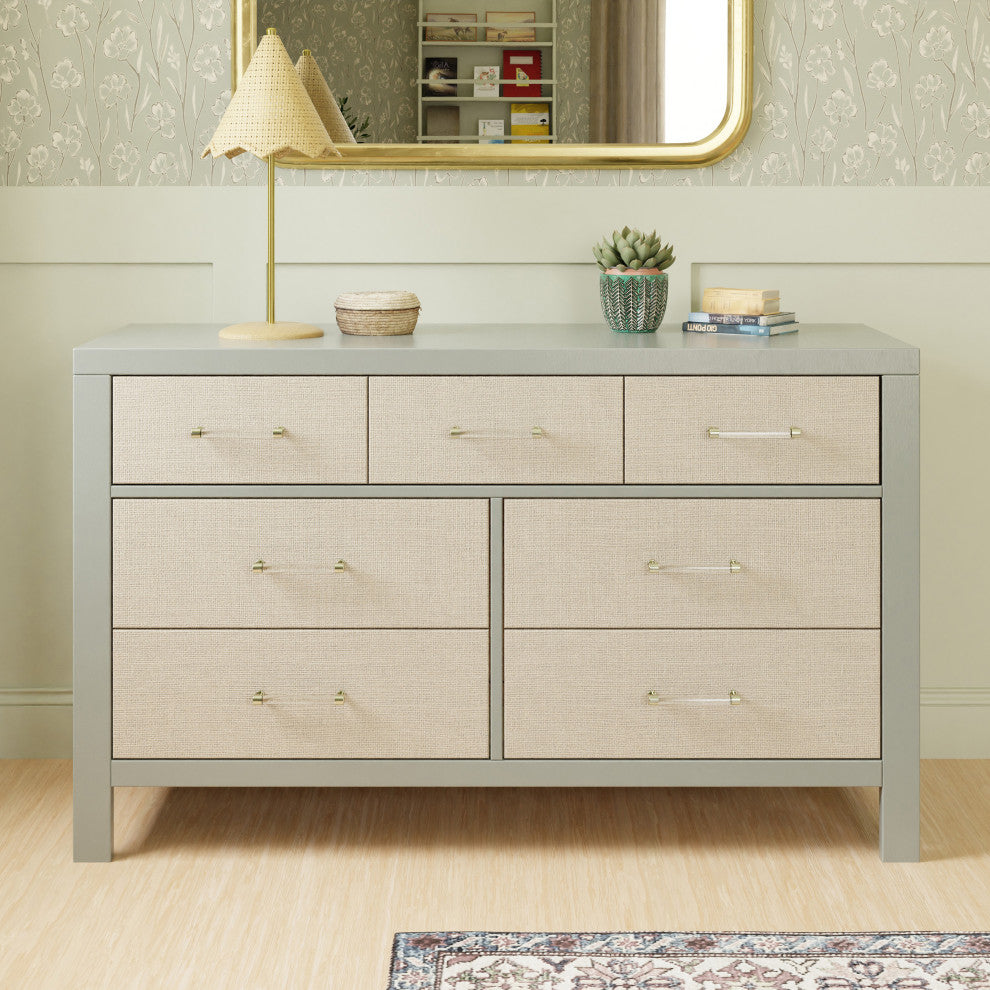 Eloise 7-Drawer Assembled Dresser, French Sage and Performance Sand Eco-Weave