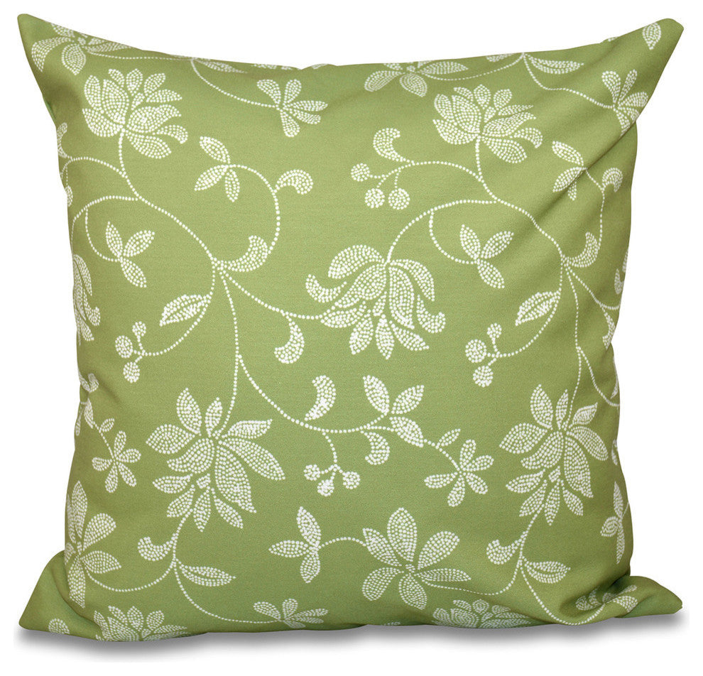 Traditional Floral, Floral Print Pillow, Green, 16"x16"