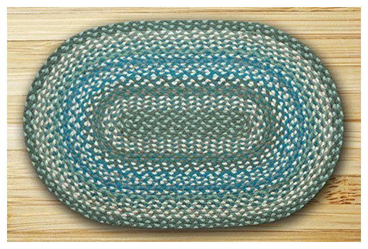 Sage, Ivory and Settlers Blue Braided Rug, 27"x45"