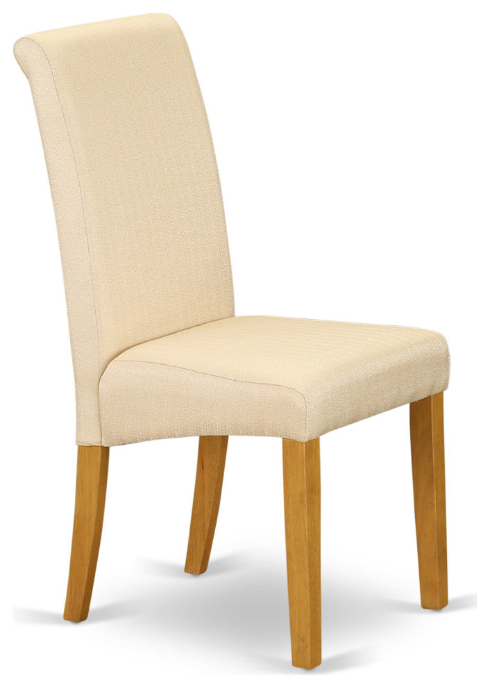 3Pc Square Table With Linen Beige Fabric Parson Chairs With Oak Chair Legs