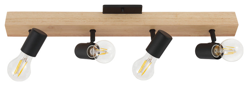 Kingswood, 4-Light Track Light, Black, Natural Finish