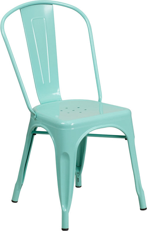 Mint Green Metal Indoor-Outdoor Stackable Chair