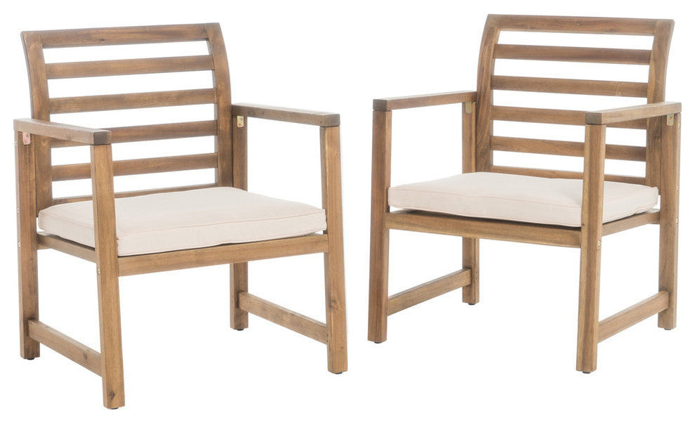 Emilano Outdoor Acacia Wood Club Chair with Water Resistant Cushions, Set of 2