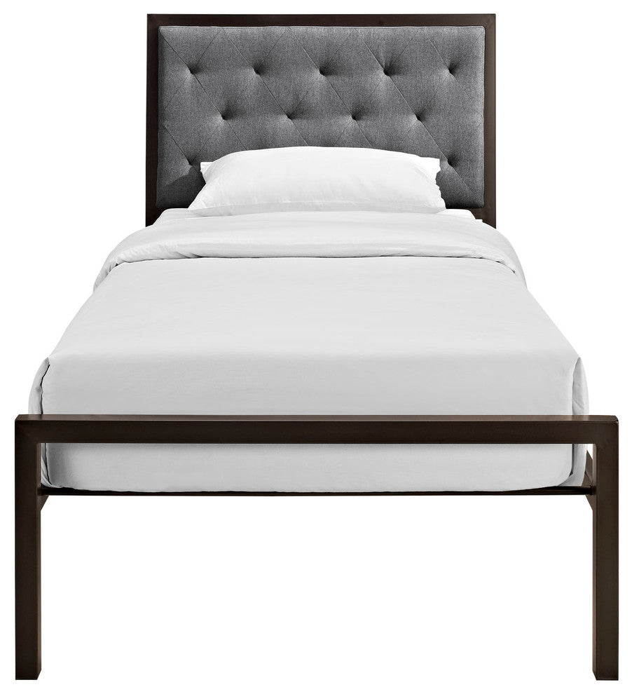 Modern Contemporary Twin Size Fabric Bed Frame, Gray Fabric