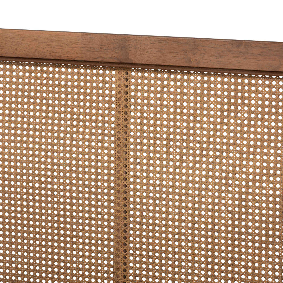 Redmond Mid-Century Brown Finished Wood Synthetic Rattan King Size Platform Bed