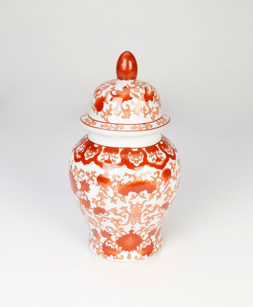 Funston 11'' Porcelain Ginger Jar, Chinoiserie Orange/Red