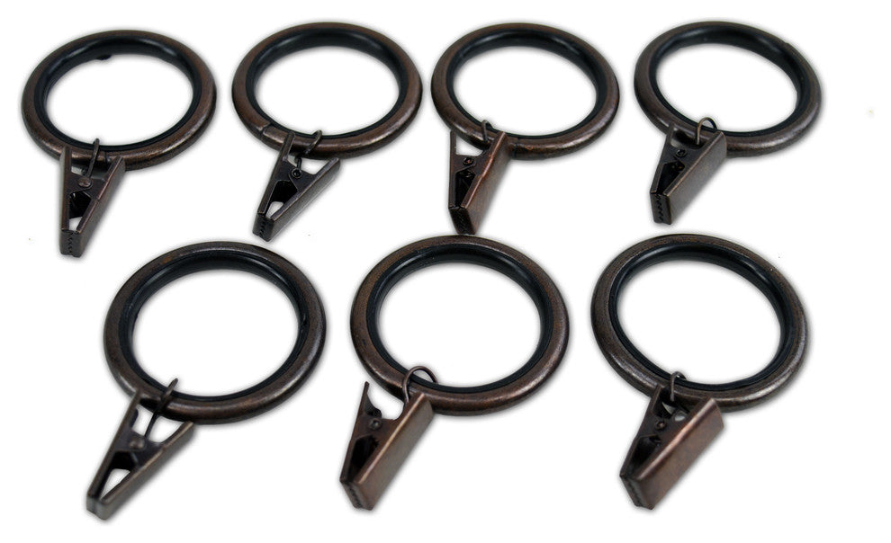 Silent Glide Nylon Lined Clip Rings for 22/25/28mm Rod, Set of 7 Ant. Bronze