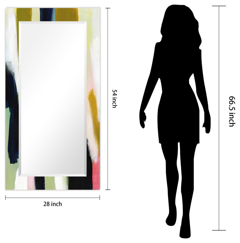 "Sunder" Beveled Mirror on Printed Abstarct Tempered Art Glass, 54x28"