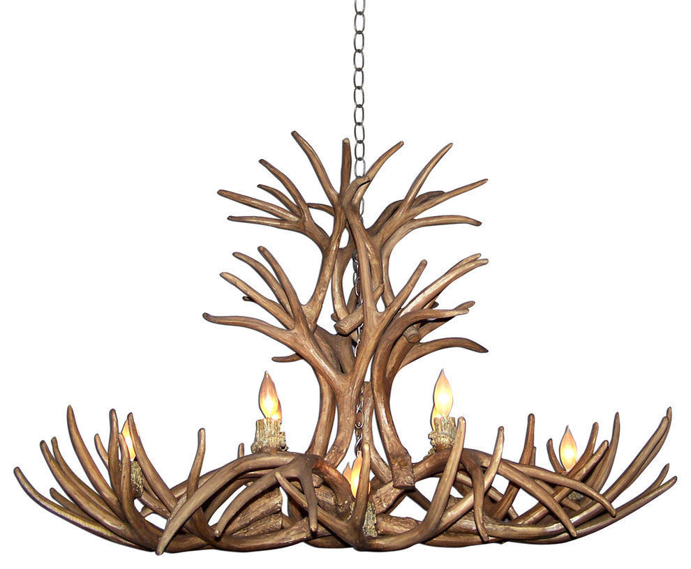 Reproduction Antler Mule Deer Inverted Oblong Chandelier Light, RL-6