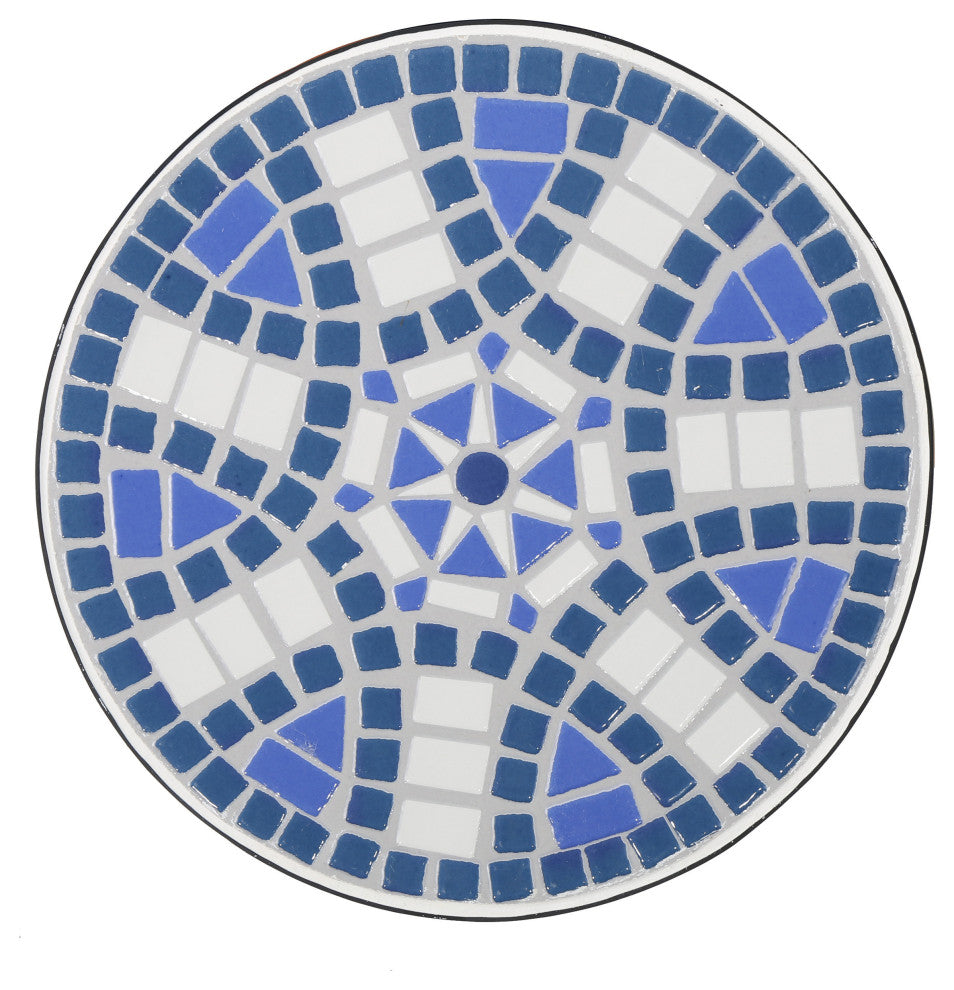 GDF Studio Harington Outdoor Blue and White Ceramic Tile Iron Frame Side Table