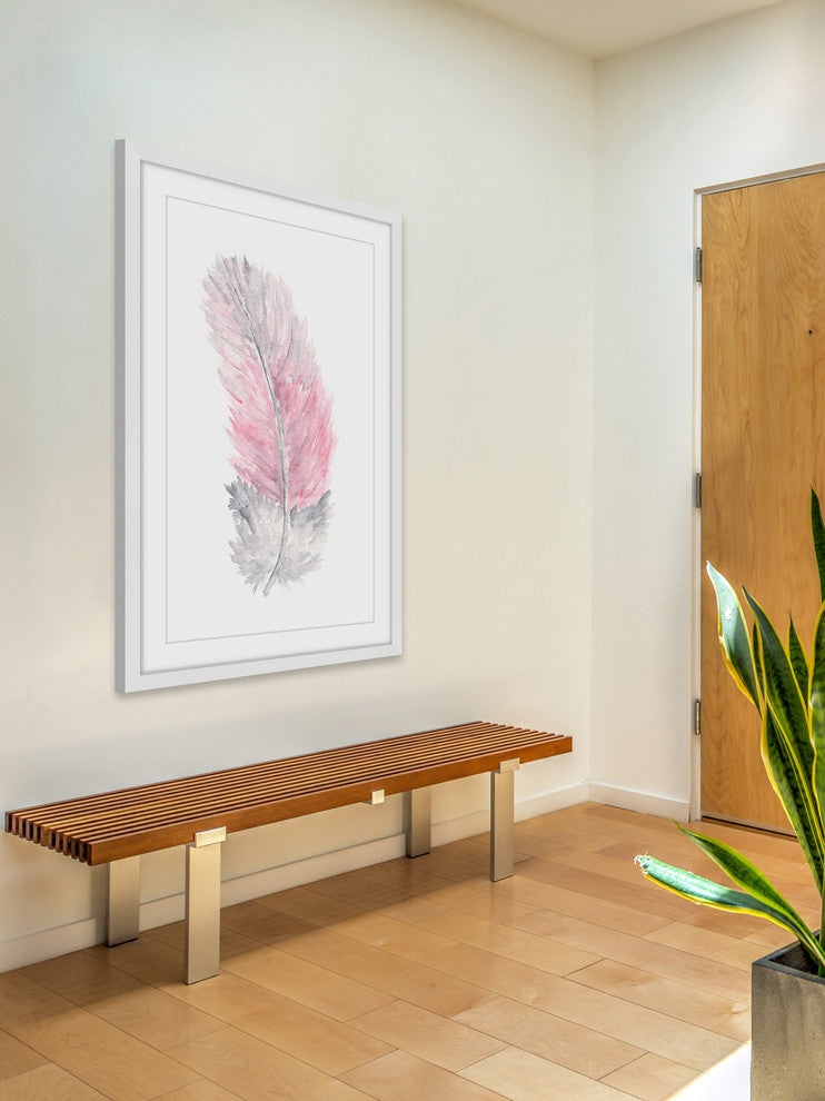 Marmont Hill, "Pink Feather" by Thimble Sparrow Framed Painting Print, 16x24
