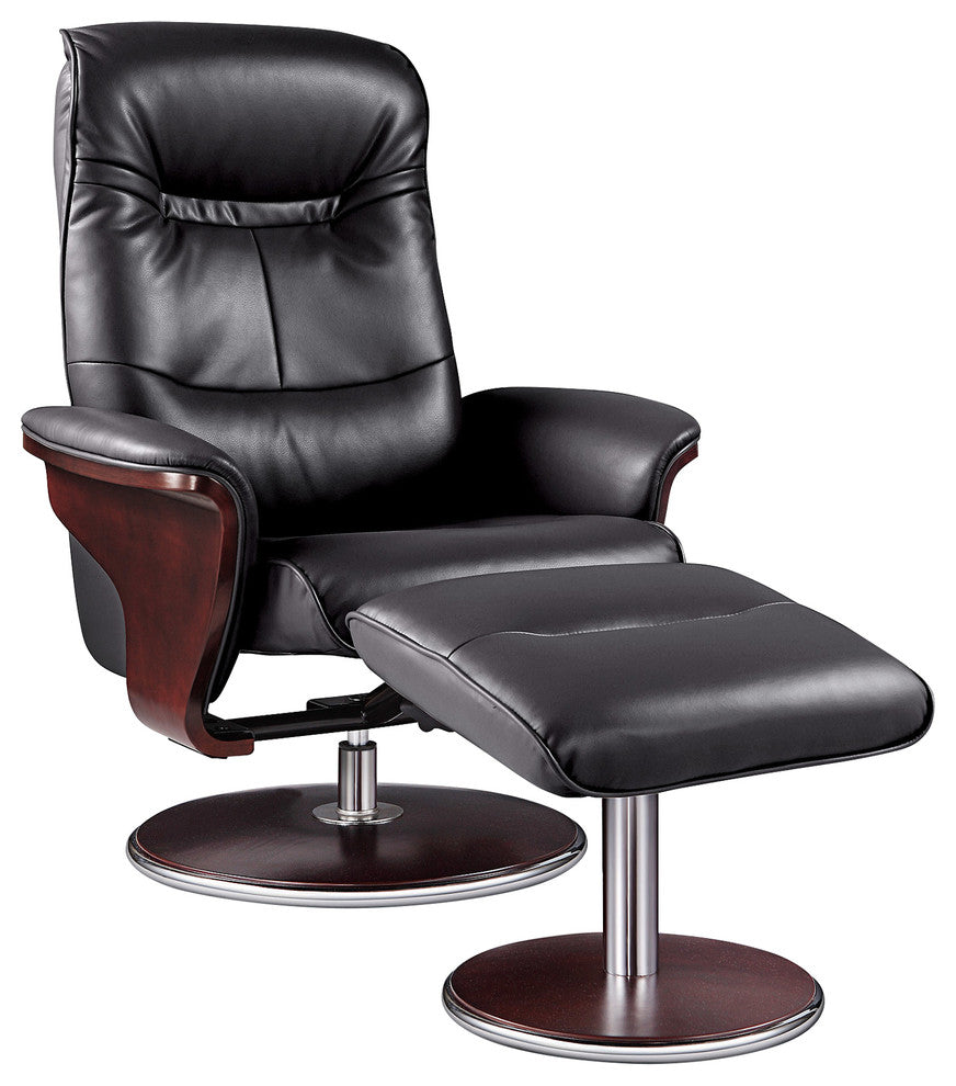 Milano Leather Swivel Recliner and Ottoman, Black