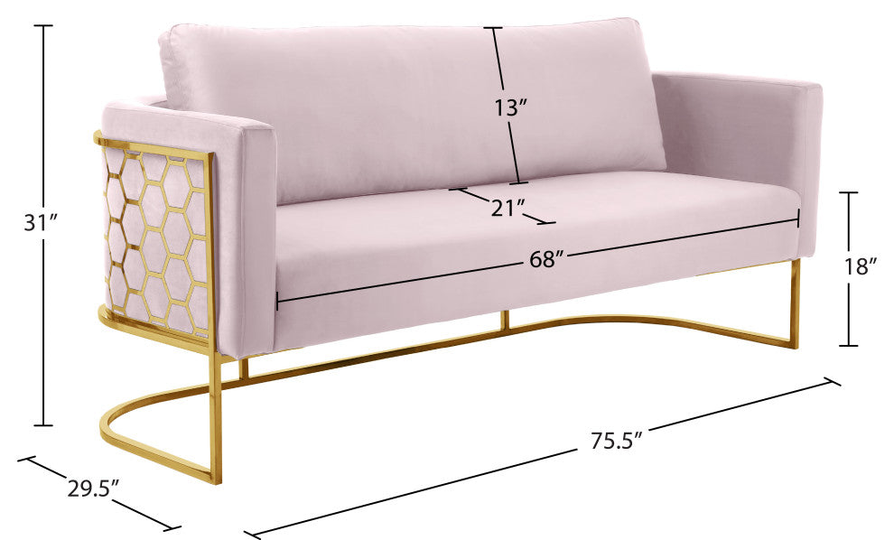 Casa Velvet Upholstered Sofa, Pink, Gold Finish