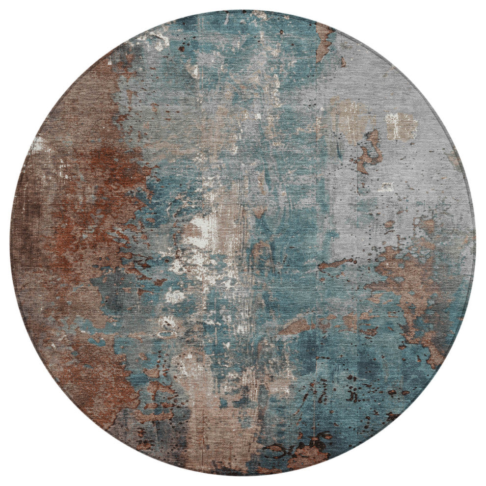 Machine Washable Indoor/Outdoor Chantille ACN1870 Orange 8' x 8' Round Rug