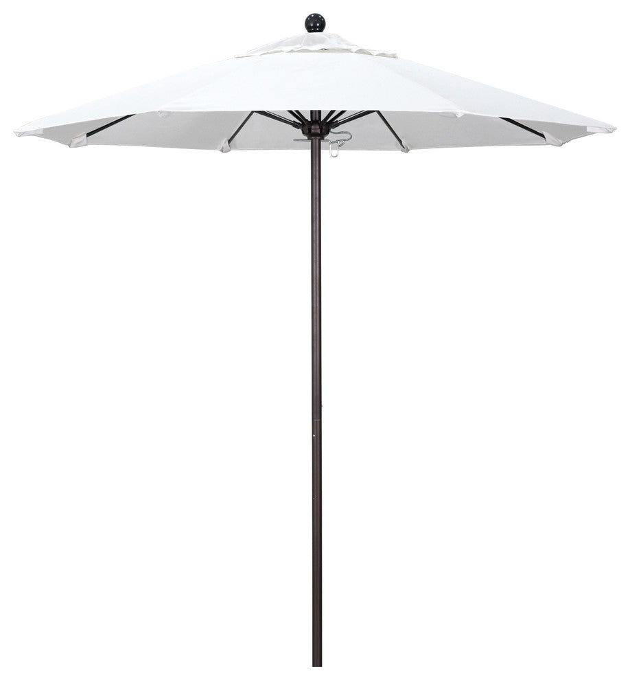 7.5' Bronze Push Lift Fiberglass Rib Aluminum Umbrella, Olefin, White