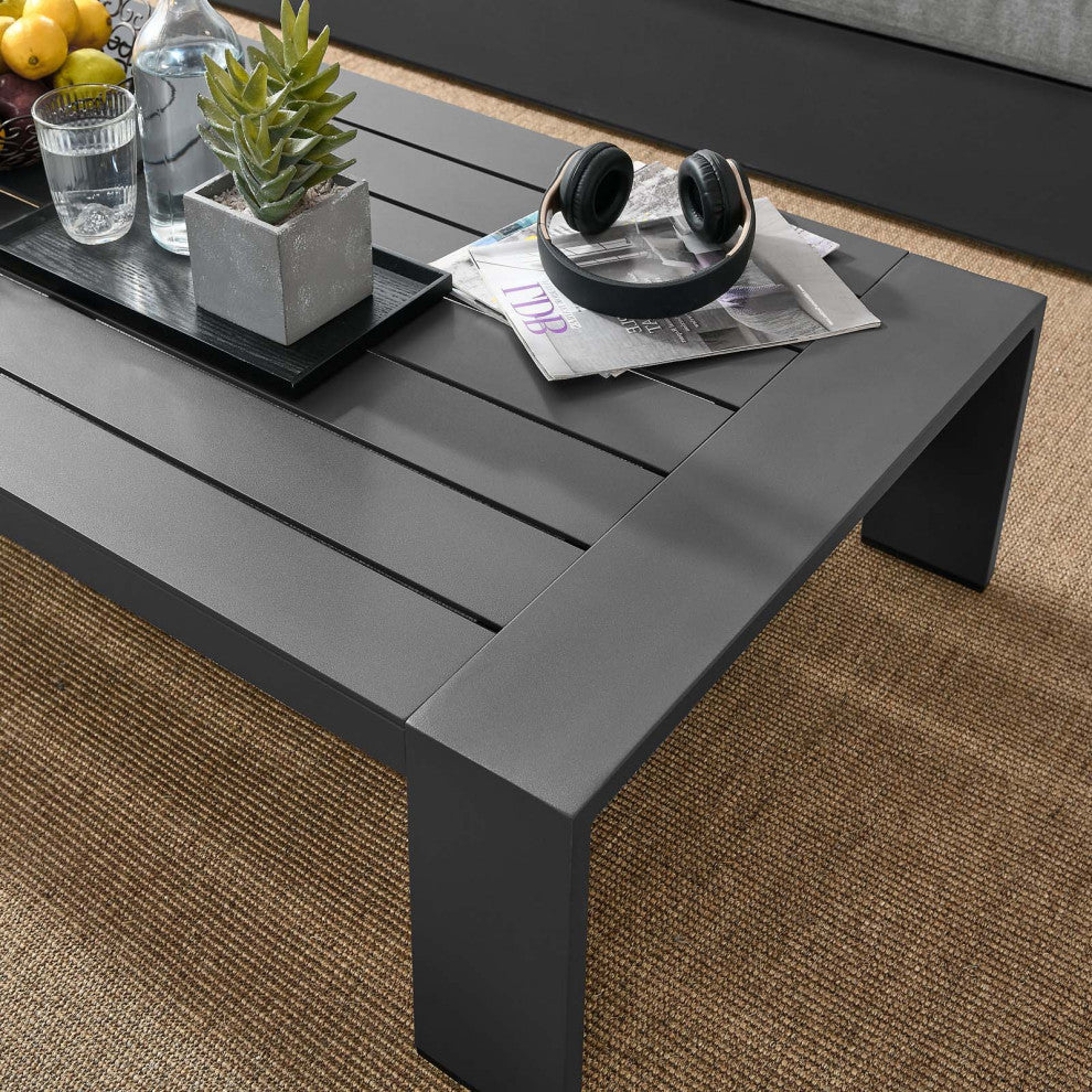 Lounge Coffee Table, Rectangular, Gray, Aluminum, Modern, Outdoor Patio