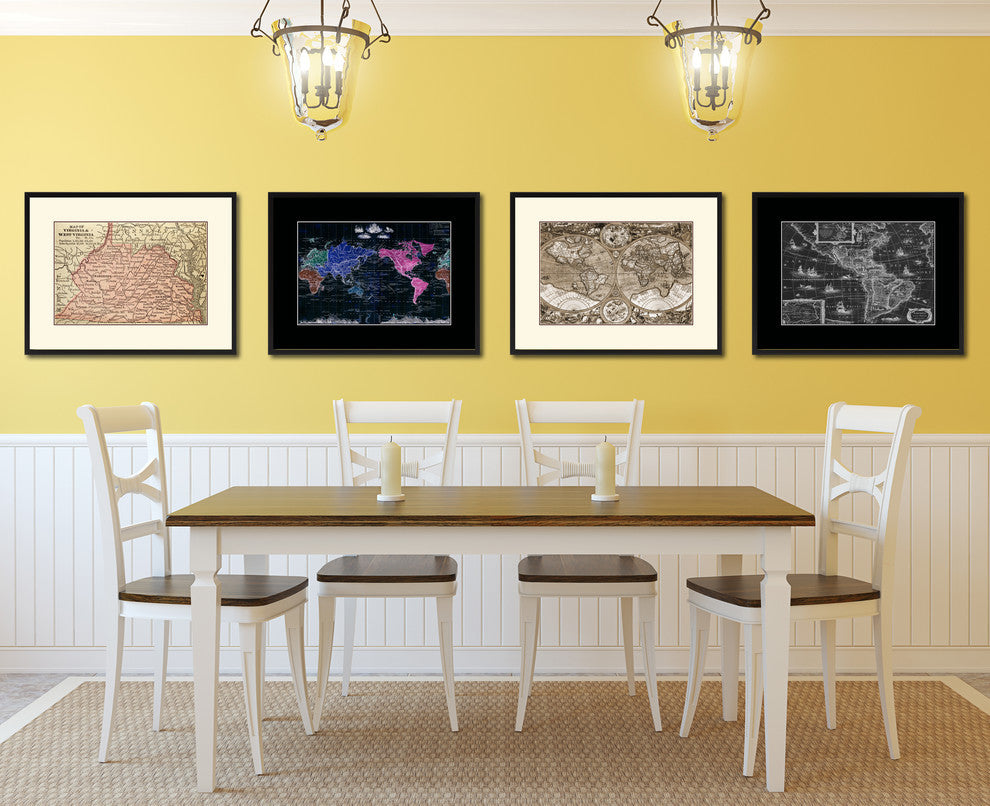 Virginia, West Virginia Vintage Map Print On Canvas With Picture Frame 16" X 21"