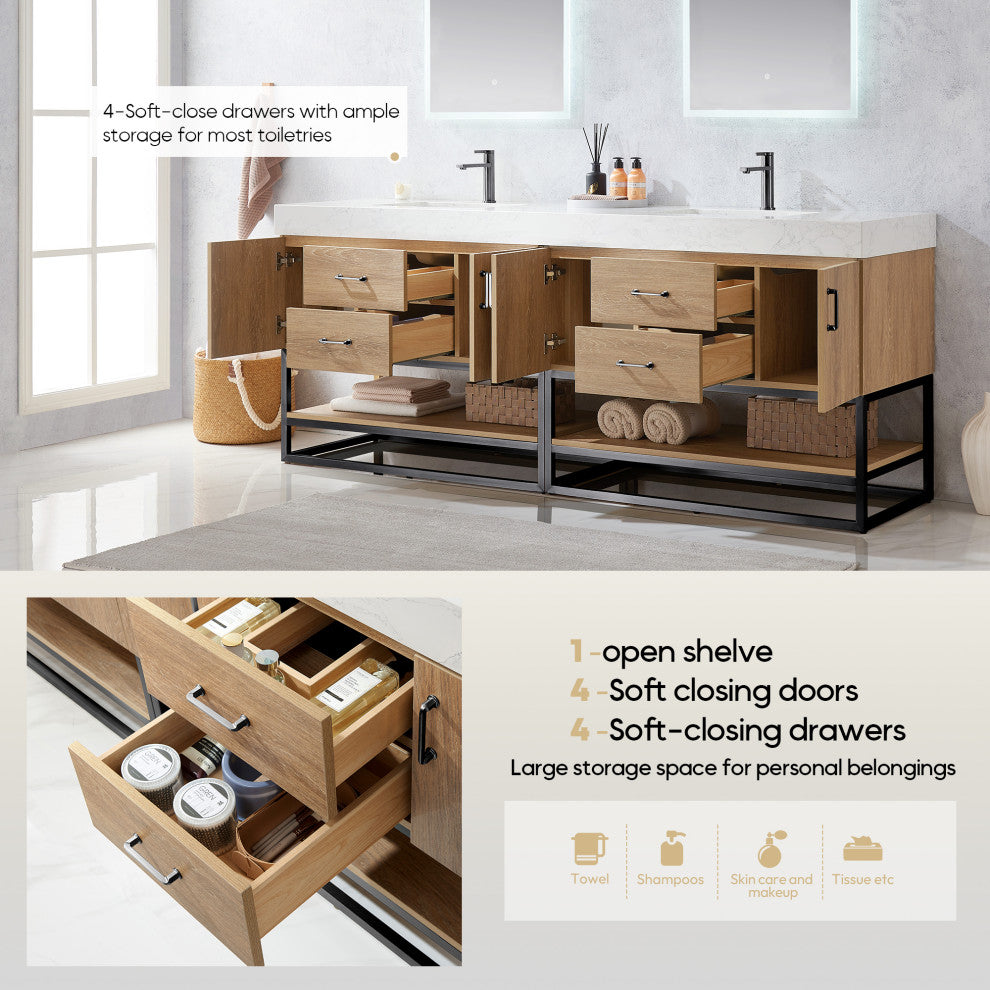 Alistair Vanity, North American Oak, Matte Black Hardware, 84", With Mirror