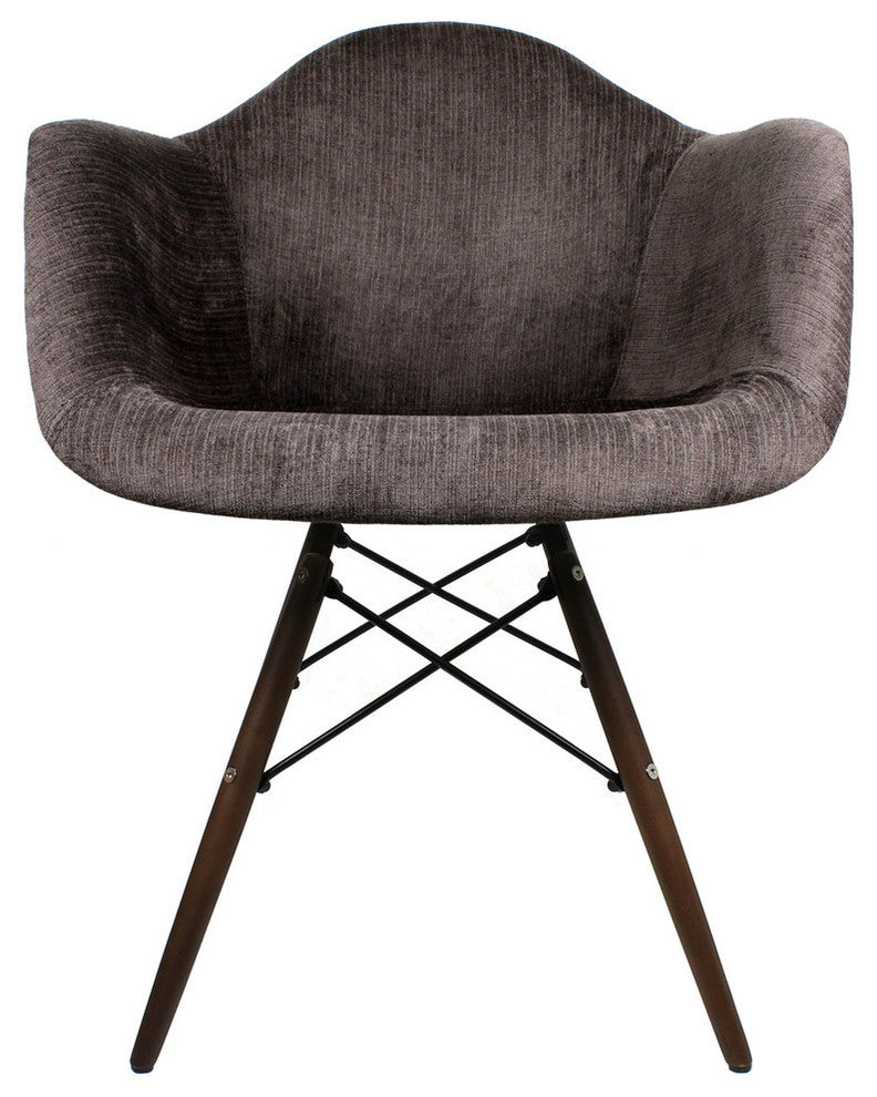 Fabric Upholstered Accent Arm Chair, Eiffel Steel Legs, Cocoa Brown