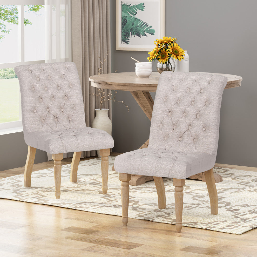 Terrance Tufted Fabric Dining Chair, Set of 2, Beige, Natural