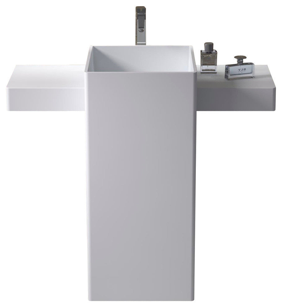 ADM Rectangular Freestanding Pedestal Sink, White, 40", Glossy White