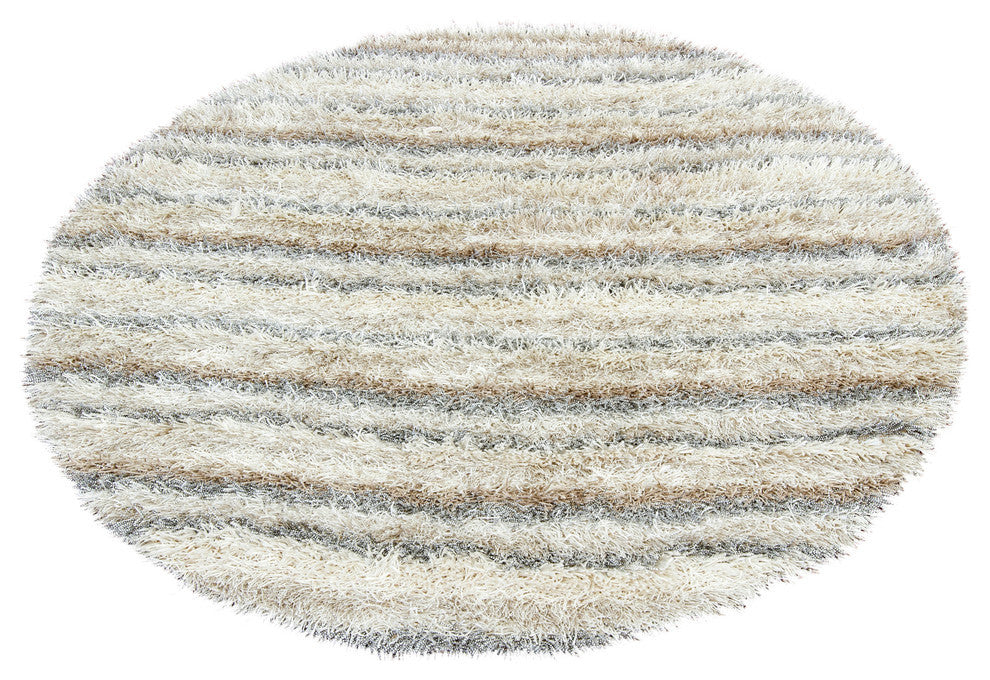 Kubu Striped Area Rug, Ivory, 7'9" Round