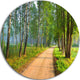 Road In Green Morning Forest, Landscape Photo Round Metal Wall Art, 23"