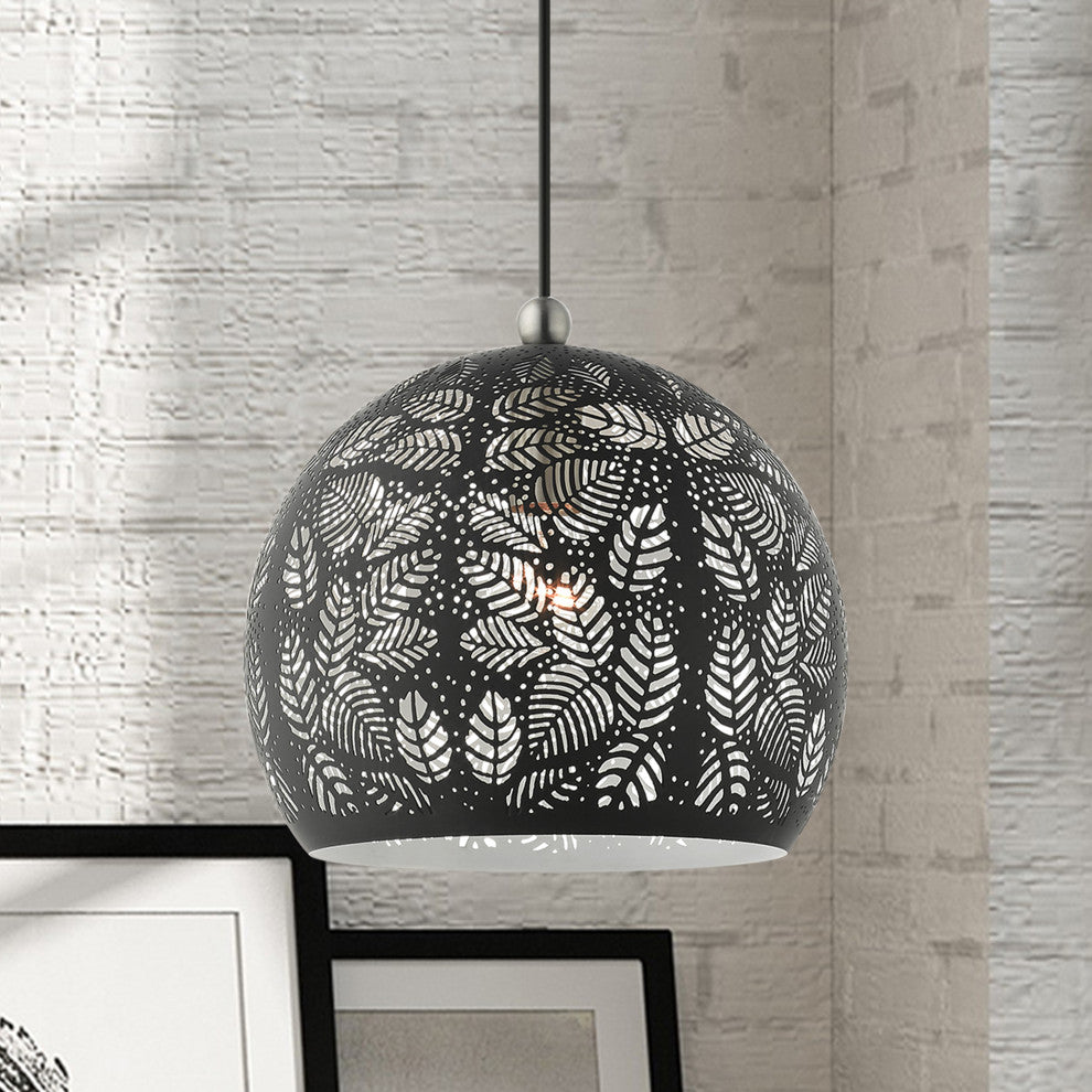 Livex Lighting Chantilly 1 Light Black With Brushed Nickel Accents Small Pendant