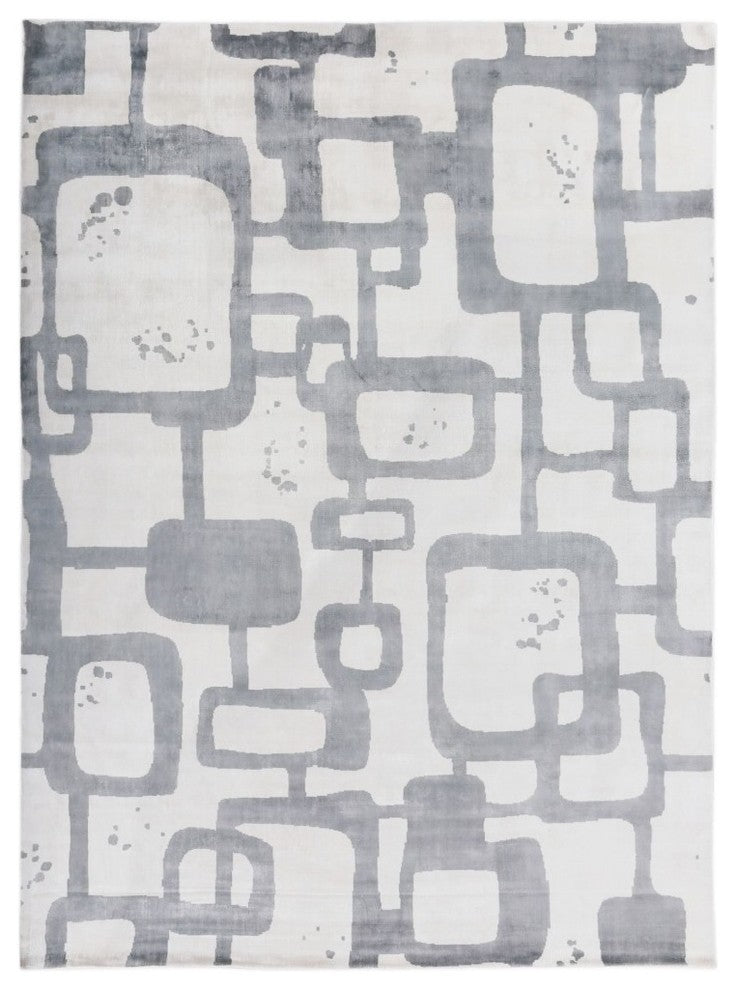 Koda Hand-Loomed Bamboo Silk and Cotton Silver/Ivory Area Rug, 10'x14'