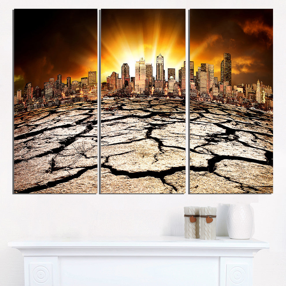 "City With Effect of Climate Change" Metal Landscape, 3 Panels, 36"x28"