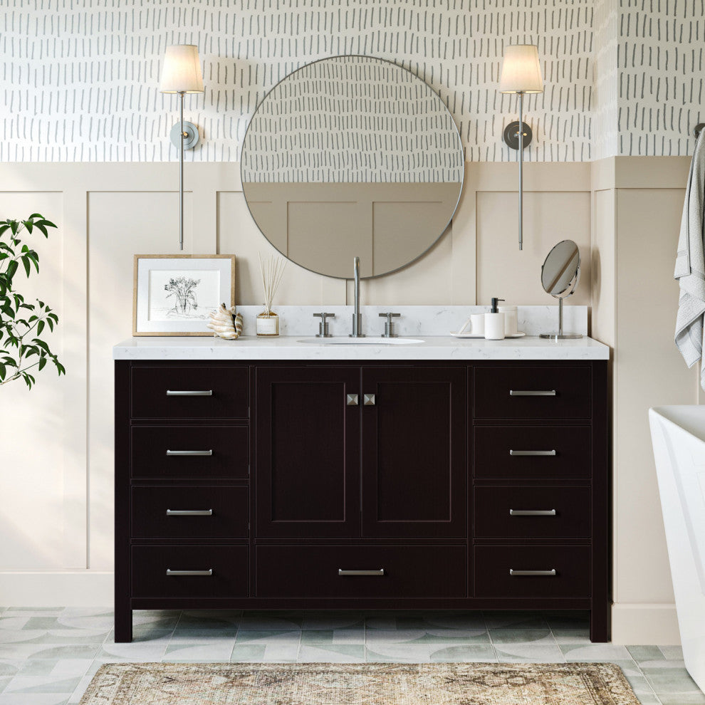 Ariel Cambridge 60" Single Sink Vanity, Carrara Quartz, Oval