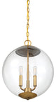 3-Light Pendant, Natural Brass