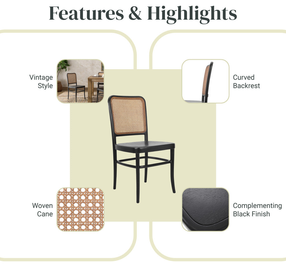 Sonora Rattan Dining Side Chair Wood Seat, Black/Natural