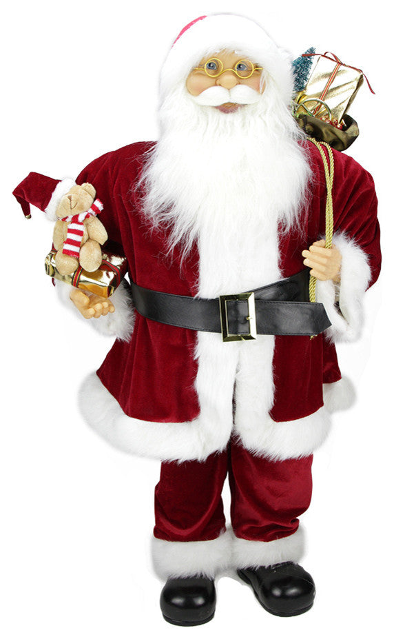 36" Standing Santa Holding A Teddy Bear With Gift Bag