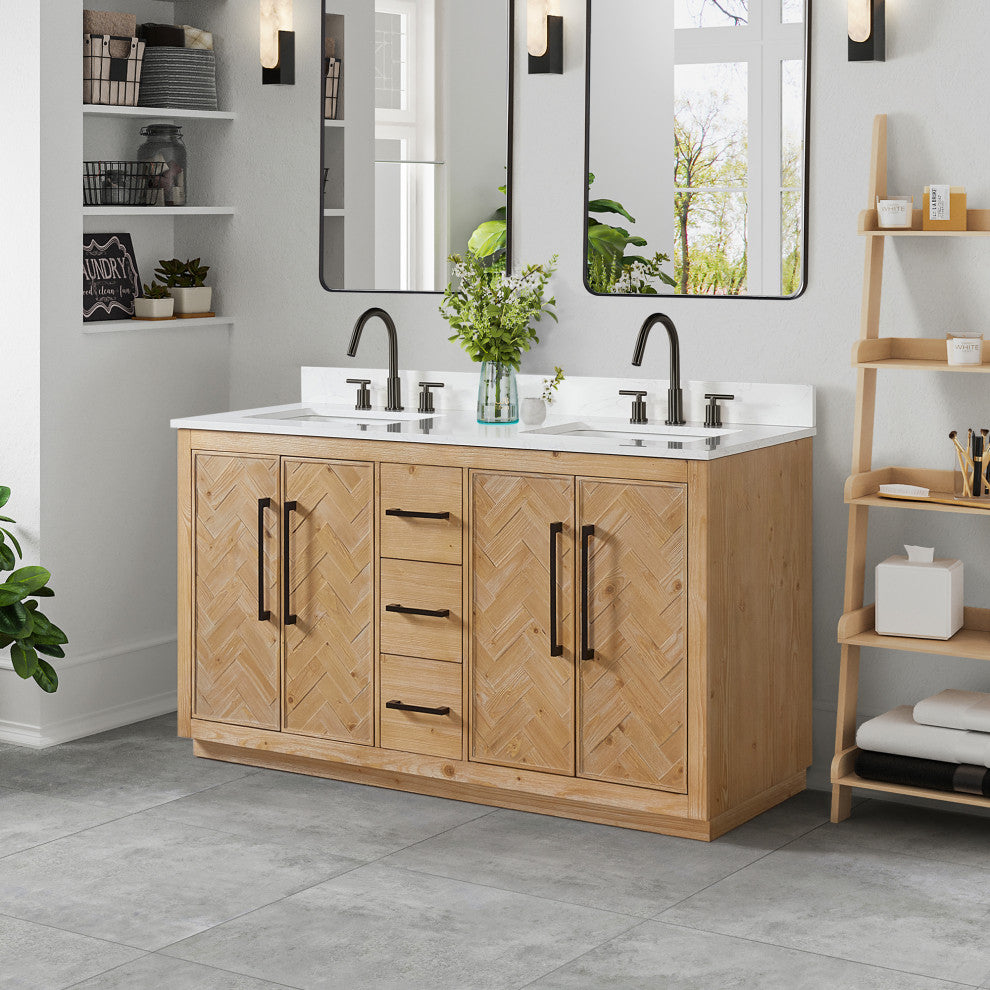 Bellavia Bath Vanity, Weathered Fir, 60", No Mirror