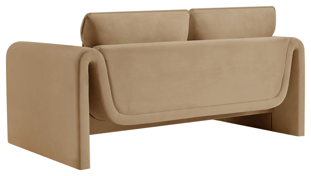 Sloan Camel Velvet Fabric Loveseat