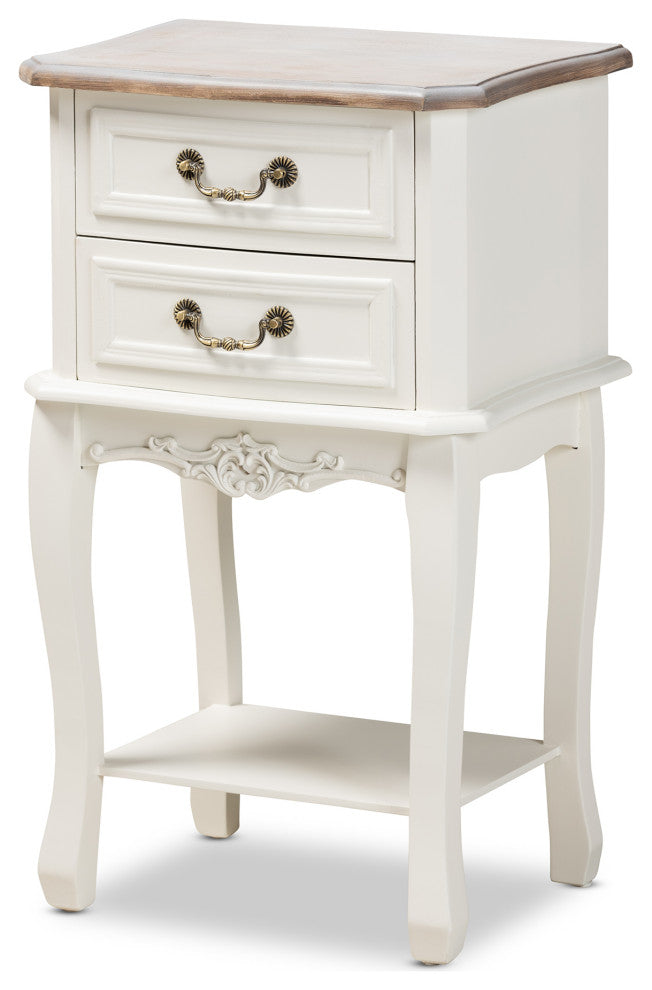 Glannant Country Cottage Two-Tone White and Oak 2-Drawer Wood Nightstand