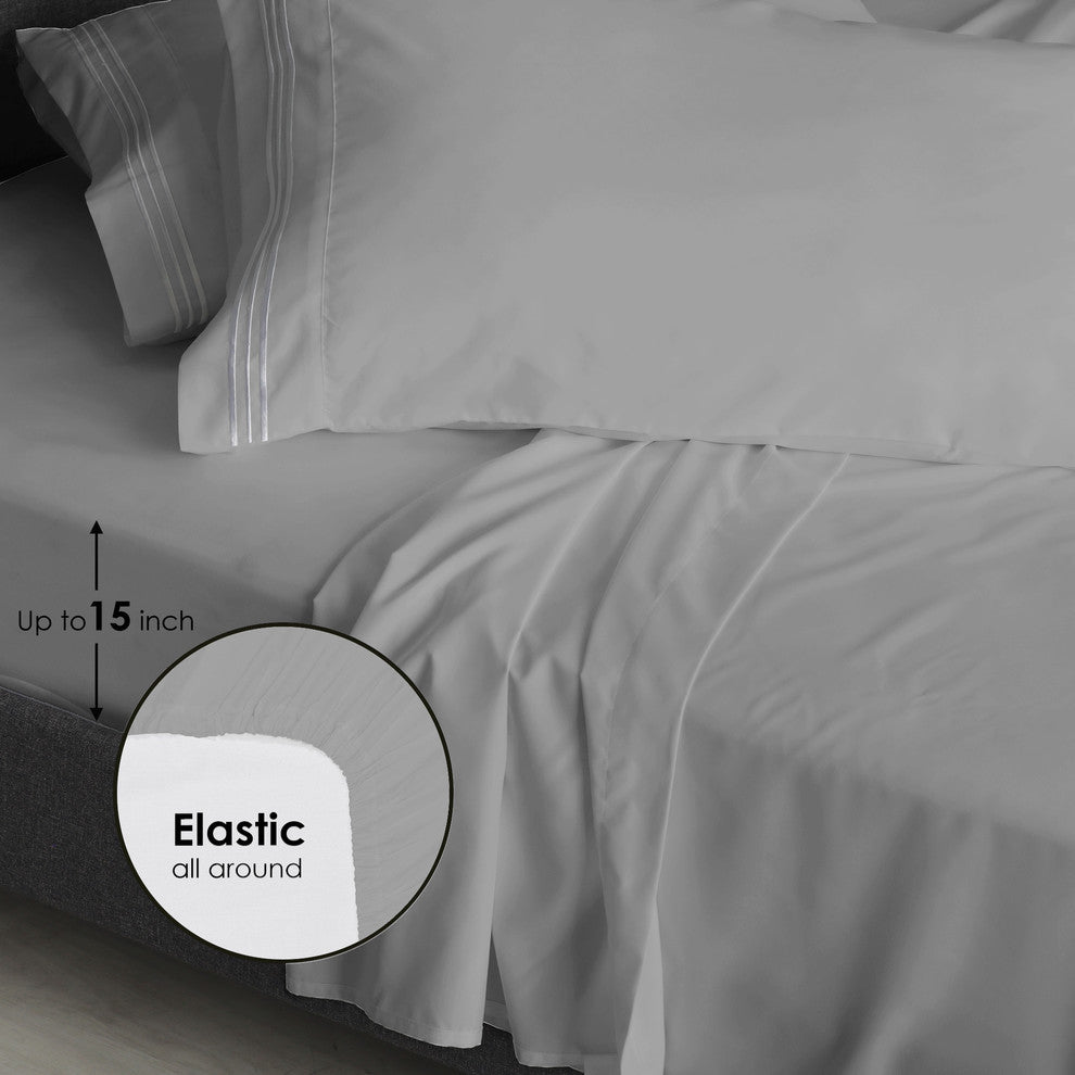 Furinno Angeland Vienne 4-Piece Microfiber Bed Sheet Set, King, Gray