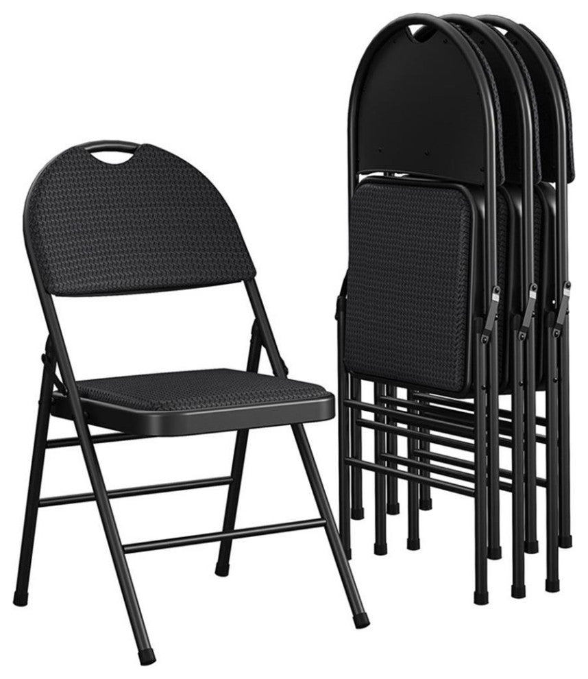 COSCO Commercial XL Comfort Fabric Padded Metal Folding Chair in Black (4-Pack)