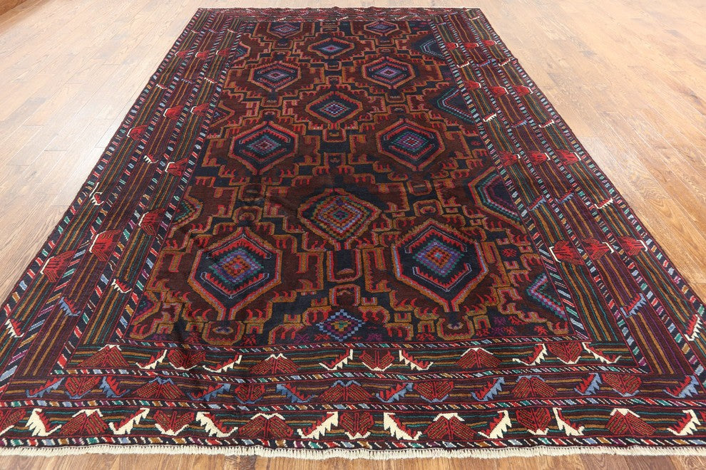 Wool Handmade Tribal Afghan Hand-Knotted Rug, 9'x13'