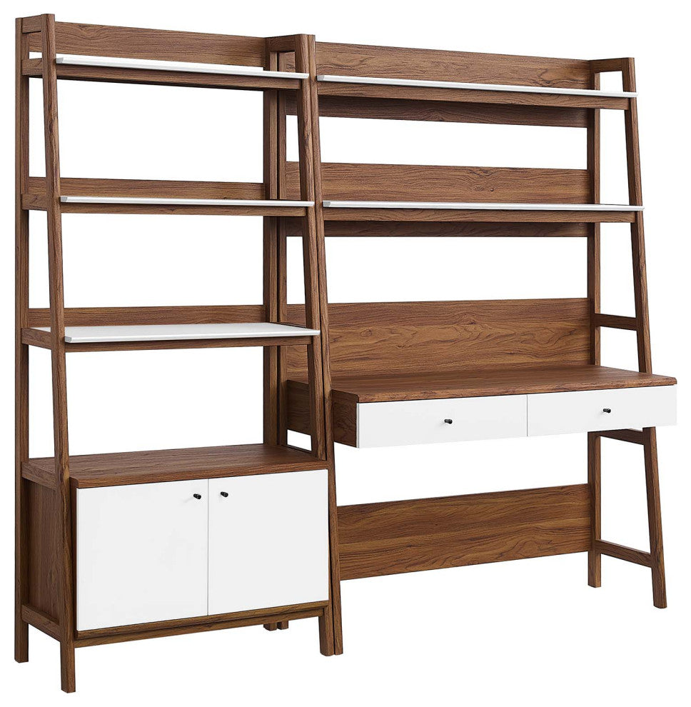 Bixby 2-Piece Wood Office Desk and Bookshelf, Walnut White