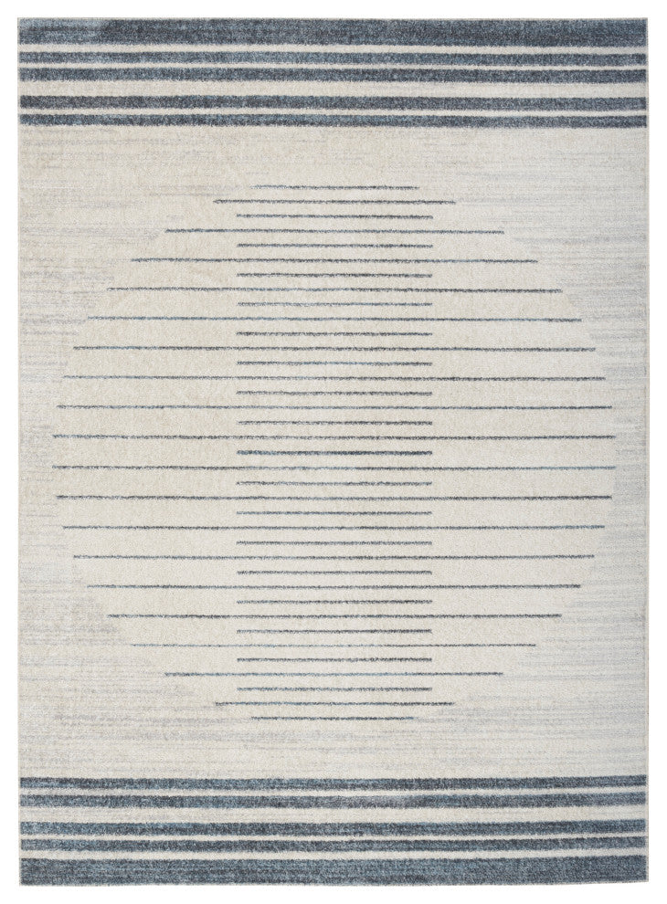 Nourison Astra Machine Washable 6'7"x9' Ivory Blue Mid-Century Modern Indoor Rug
