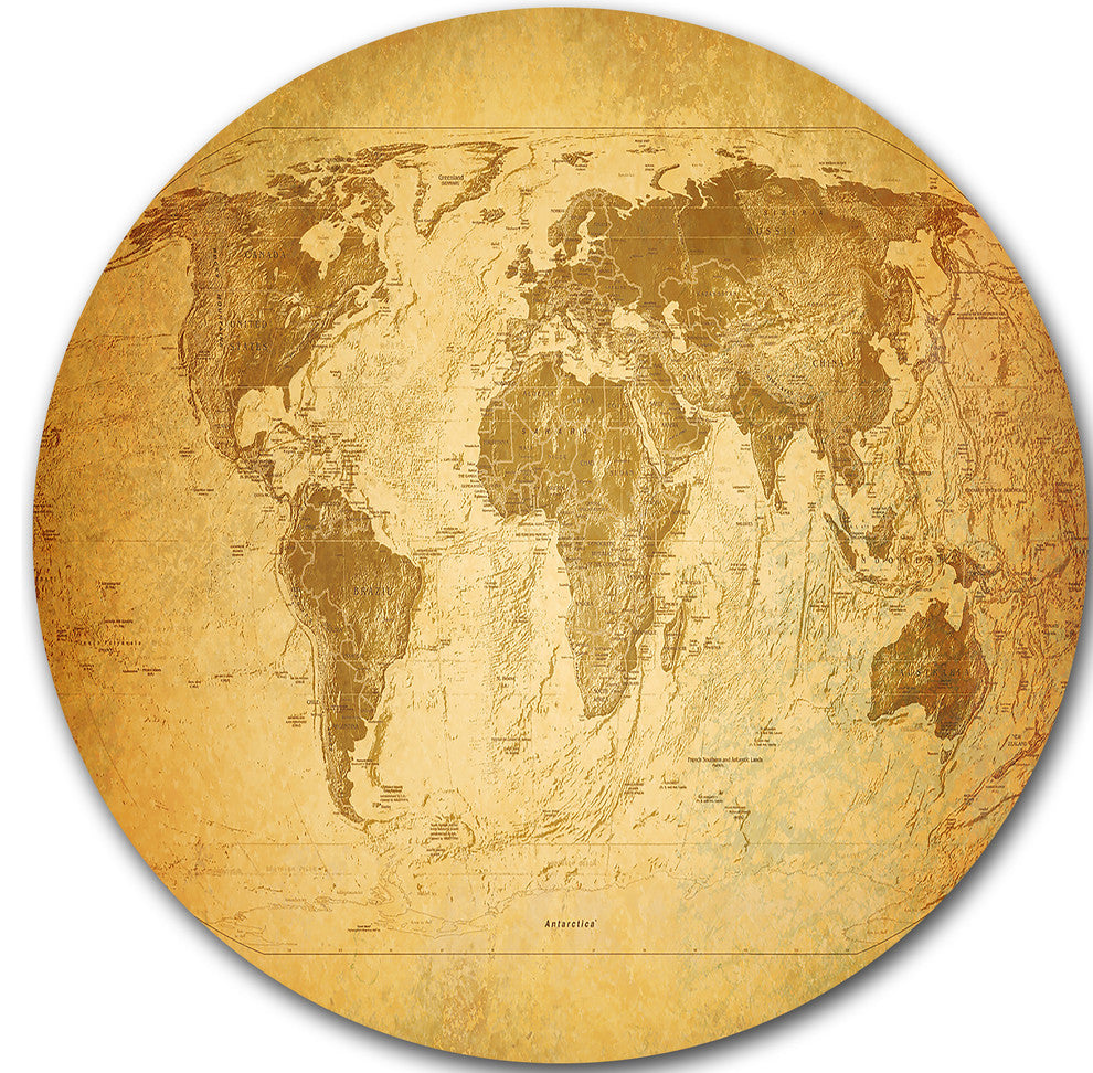 Vintage Classic Map, Contemporary Round Wall Art, 36"