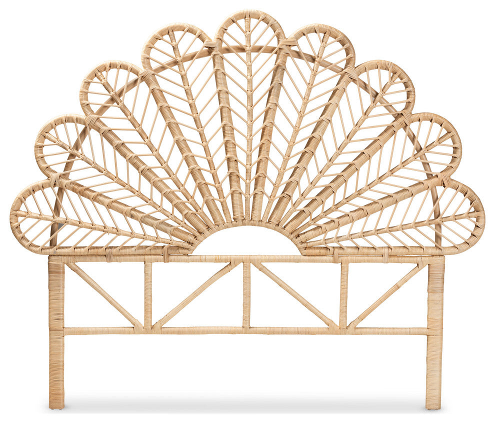 Oriane Modern Bohemian Natural Brown Rattan Queen Size Headboard